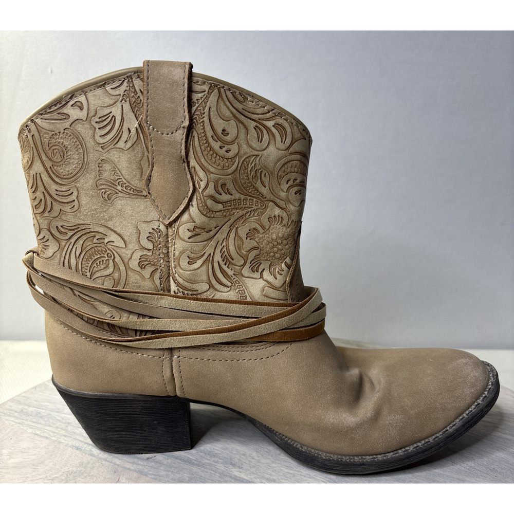 Dingo Western Ankle Boots Womens Size 7.5 Tan Leather Embroidered Cowboy - Picture 6 of 9